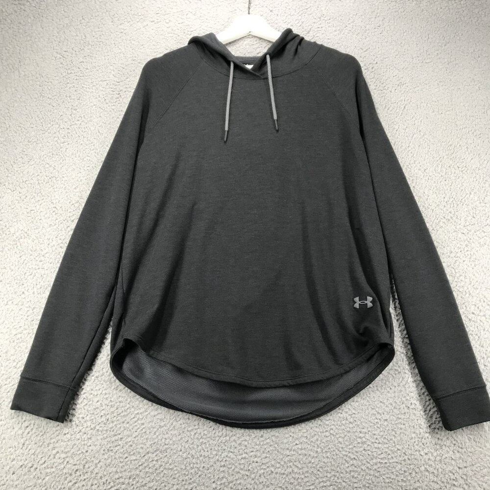 UNDER ARMOUR Hoodie Womens LARGE Gray Featherweight Fleece‎ Hooded Open Back